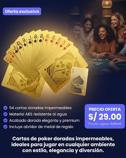 Cartas Doradas Poker Impermeables Premium + Abridor De Metal – 54 Cartas ABS