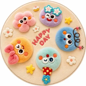 Alfombra Circular Peluche Decorativa Grande 100x100 Cm Kawaii