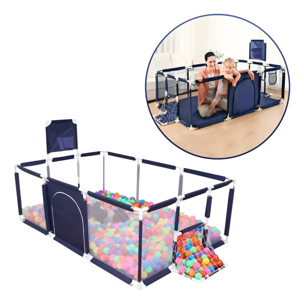 Corral Para Bebé 3 En 1 Con Canasta Y Arco De Fútbol Plegable