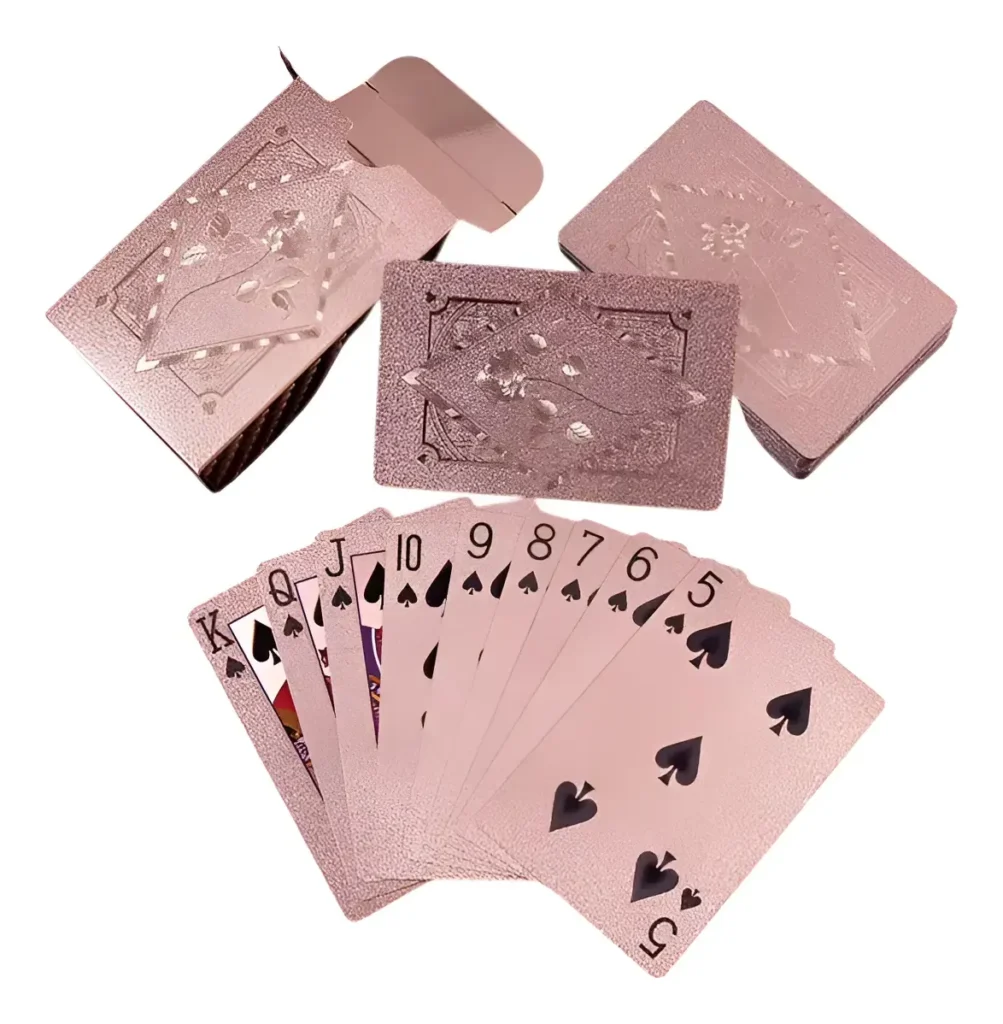Cartas Poker Oro Rosa Impermeables Premium Baraja 54 Cartas